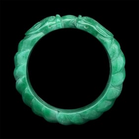 Chinese Green Jade Carved Bangle