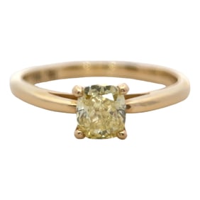 Cushion Cut Fancy Yellow Diamond Ring in 14K Yellow Gold