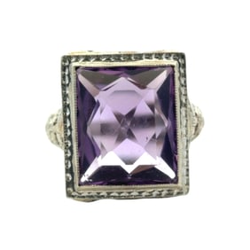 Art Deco Amethyst Ring in 14K White Gold