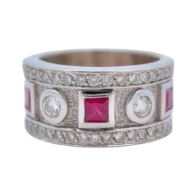 14K White Gold Band with Ruby and Diamond