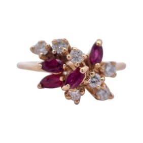 Diamond and Ruby Cluster Ring in 14K Yellow Gold