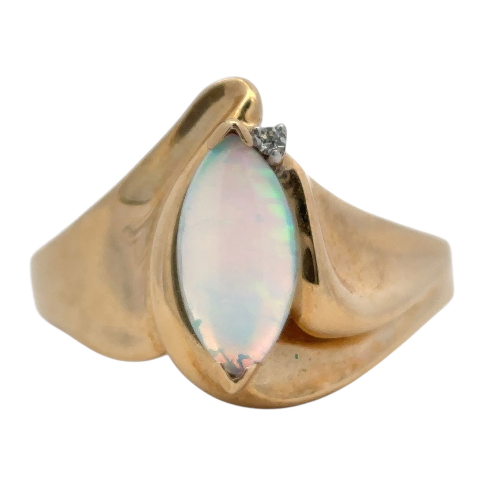 Opal and Diamond Ring in 10K Yellow Ring: Metal type: 10k yellow gold, Gemstones: Opal and diamond, Size: US 7, Weight: 3.4 grams