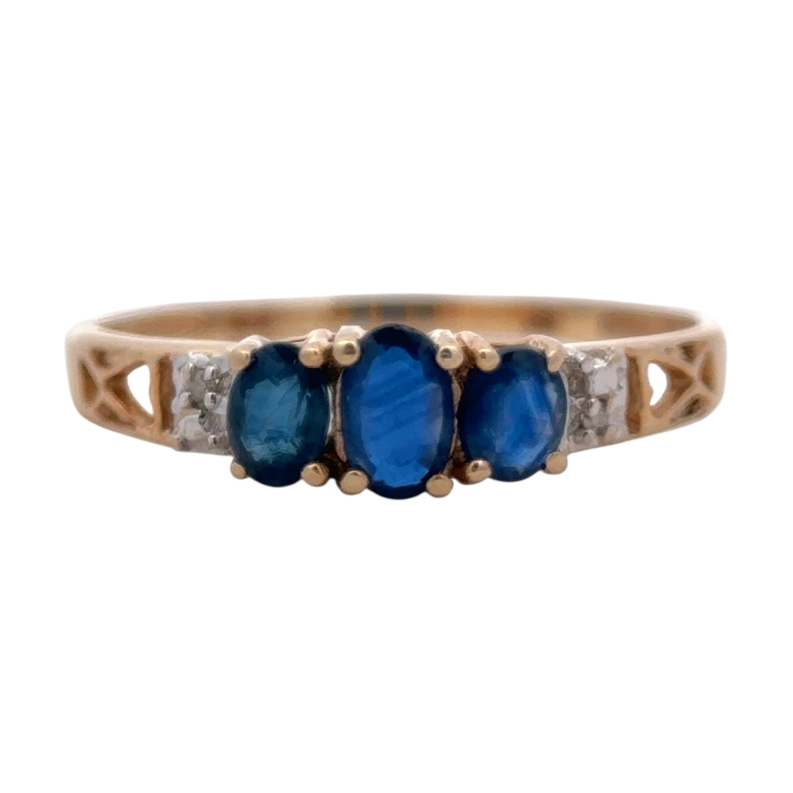 Sapphire and Diamond Ring in 10K Yellow Gold: Metal type: 10k yellow gold, Gemstones: Sapphire and diamond, Size: US 8.5, Weight: 1.1 grams