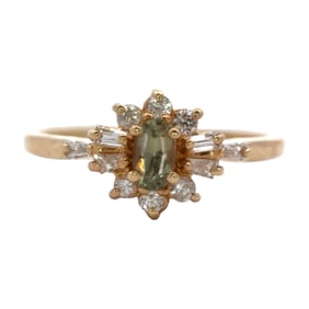 Green Sapphire and Diamond Ring in 14K Yellow Gold