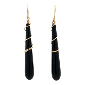 Onyx Dangle Earrings in 14K Yellow Gold