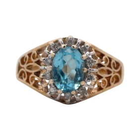 Blue Topaz and Diamond Ring in 14K Yellow Gold