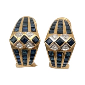 Sapphire and Diamond French Back Earrings in 14K Yellow Gold