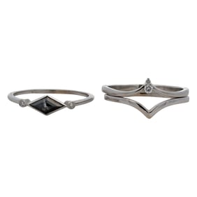 Salt and Pepper Diamond and Diamond Wedding Set Rings in 14K White Gold