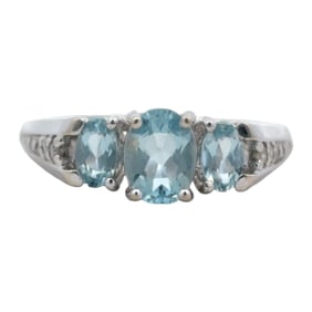 Oval Aquamarine and Diamond Ring in 10K White Gold