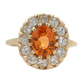 Mandarin Garnet and Diamond Ring in 14K Yellow Gold