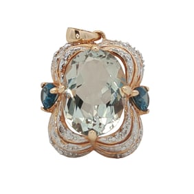 Prasiolite, London Blue Topaz and Diamond Pendant in 14K Yellow Gold
