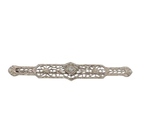 Vintage Diamond Filigree Brooch in 14K White Gold