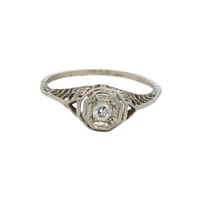 Art Deco OEC Diamond Ring in 14K White Gold