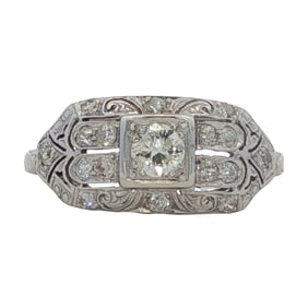 14H White Gold Art Deco Ring With OEC Diamond