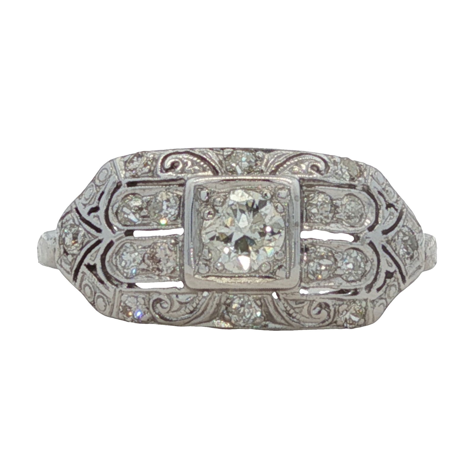 14H White Gold Art Deco Ring With OEC Diamond (1 of 6)