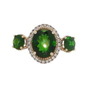 Green Stones and Diamond Ring in 10K Yellow Gold