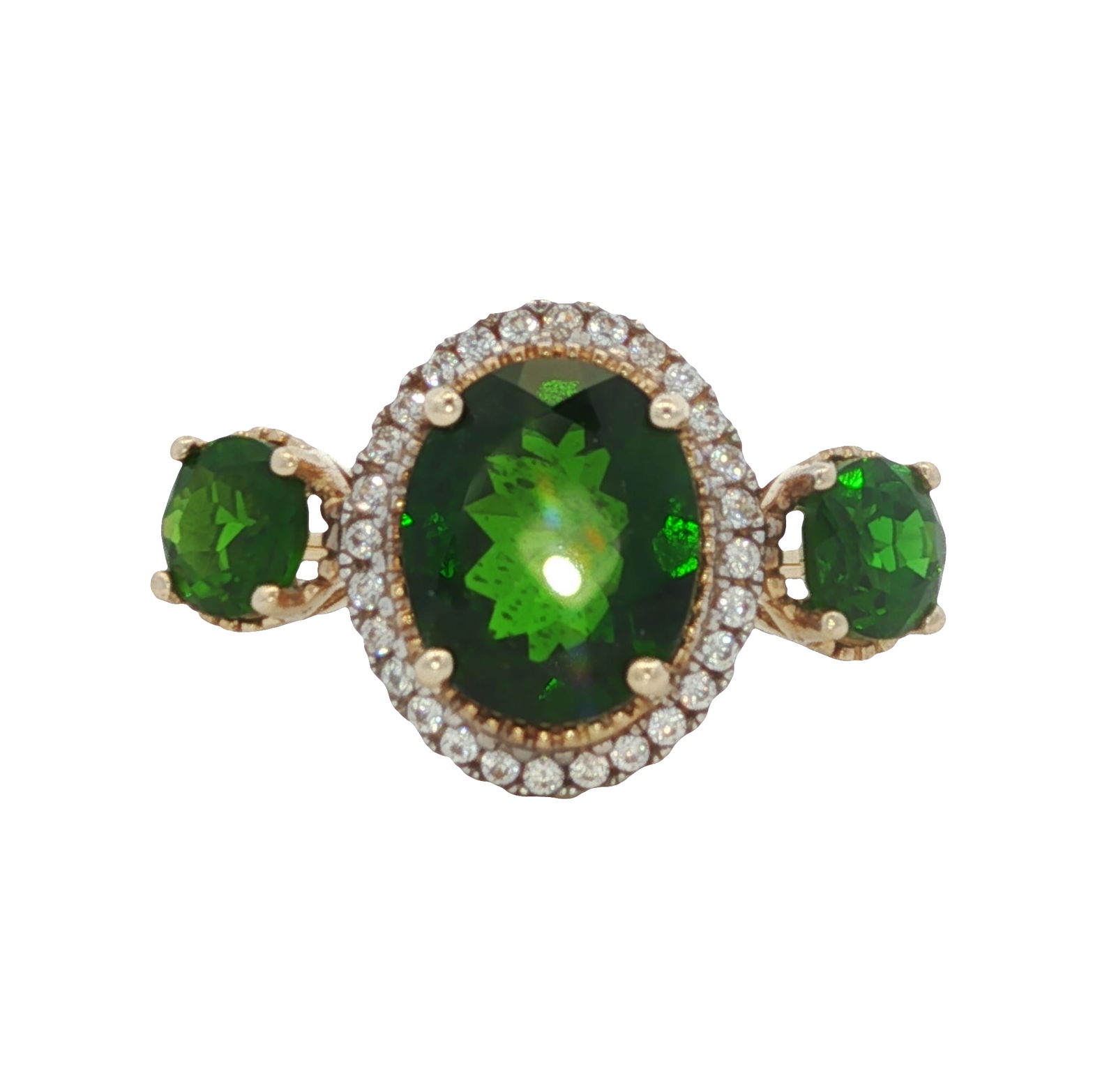 Green Stones and Diamond Ring in 10K Yellow Gold (1 of 5)