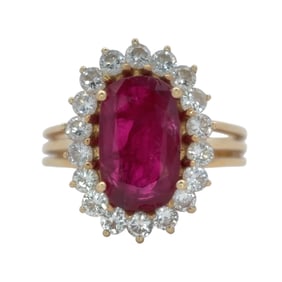 1950s 1.5 Carat Ruby and 0.25 Carat Diamond Ring in 14 Karat Gold