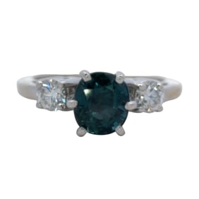 Three Stone Ring with Diamond and Sapphire in 14K White Gold