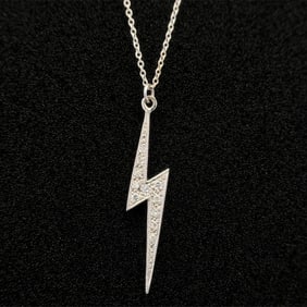 14K White Gold Diamond Lightning Bolt Pendant Necklace