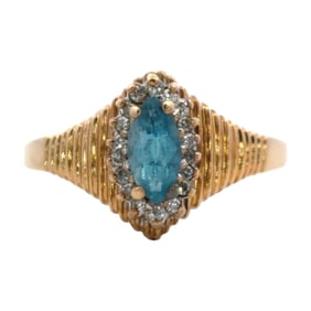 10K Gold Blue Topaz and Diamond Ring