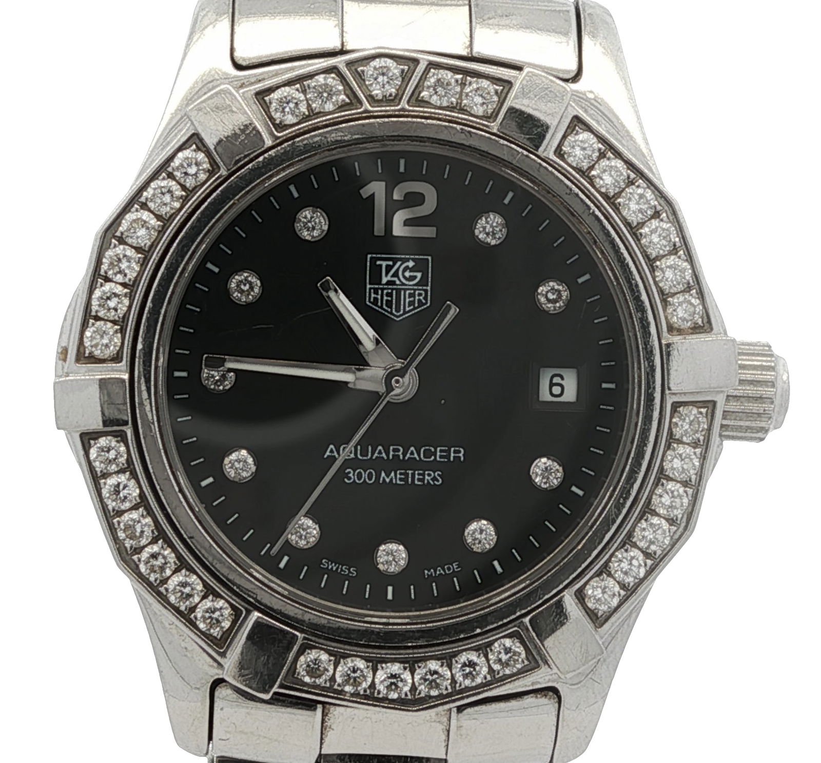 Womens' Tag Heuer Aquaracer Diamond Wrist Watch: Stainless steel women's' diamond bezel Aquaracer wrist watch by Tag Heuer, 28mm case