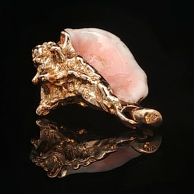 Pink Enamel Conch Shell Charm, 14K Gold
