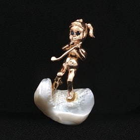 Sapphire and Pearl Cherub Brooch, 14K Gold