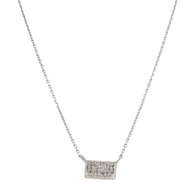 14K White Gold Diamond Bar Pendant Necklace