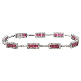 Ruby and Diamond Fine Gem Bracelet in 14K White Gold