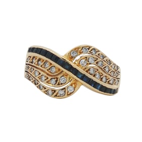 Diamond and Sapphire Band in 14K Yellow Gold