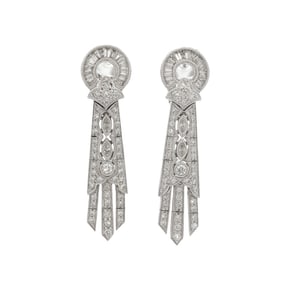 Art Deco Diamond Dangle Earrings in 18K White Gold