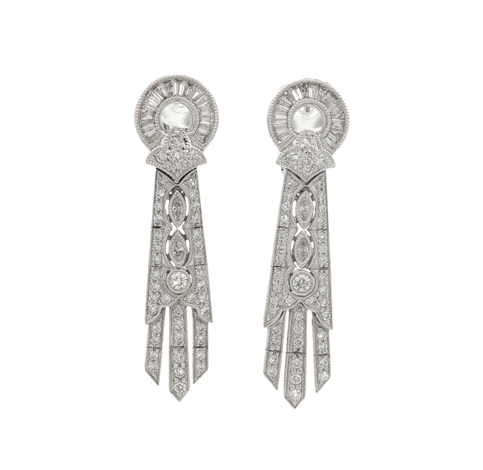 Art Deco Diamond Dangle Earrings in 18K White Gold (1 of 4)