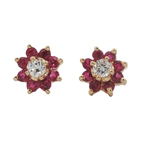 Ruby and Diamond Stud Earrings in 14K Yellow Gold