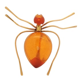 Simulated Amber Spider Brooch in 9K Yellow Gold