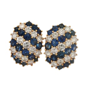 Sapphire and Diamond Clip On Earrings in 18K Yellow Gold
