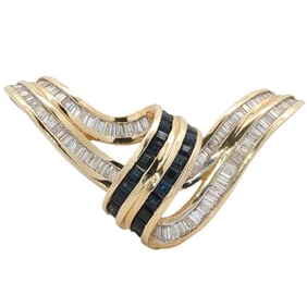 Square Sapphire and Baguette Diamond Pendant in 14K Yellow Gold