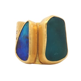 Betsy Fuller Sea glass, Opal and Diamond Ring in 18-22-24K Yellow Gold