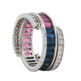 Sapphire, Pink Tourmaline and Diamond Reversible Eternity Band in 14K White Gold
