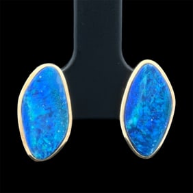 Boulder Opal Doublet Stud Earrings in 14K Yellow Gold