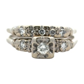 Diamond Wedding Set Rings in 14K White Gold