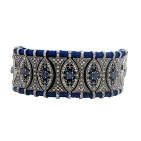 Blue Woven Bracelet with Diamonds, Sapphires