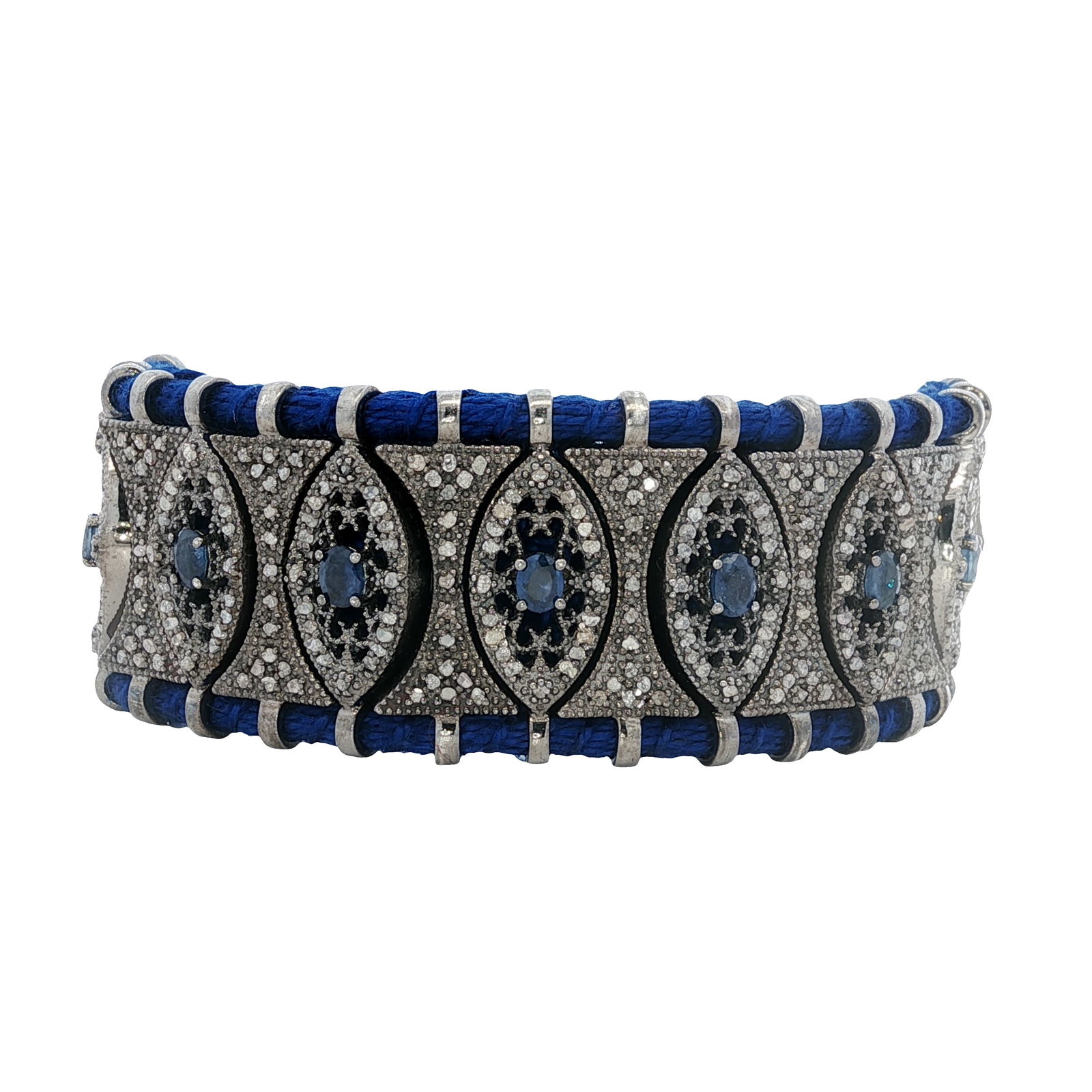 Blue Woven Bracelet with Diamonds, Sapphires (1 of 5)