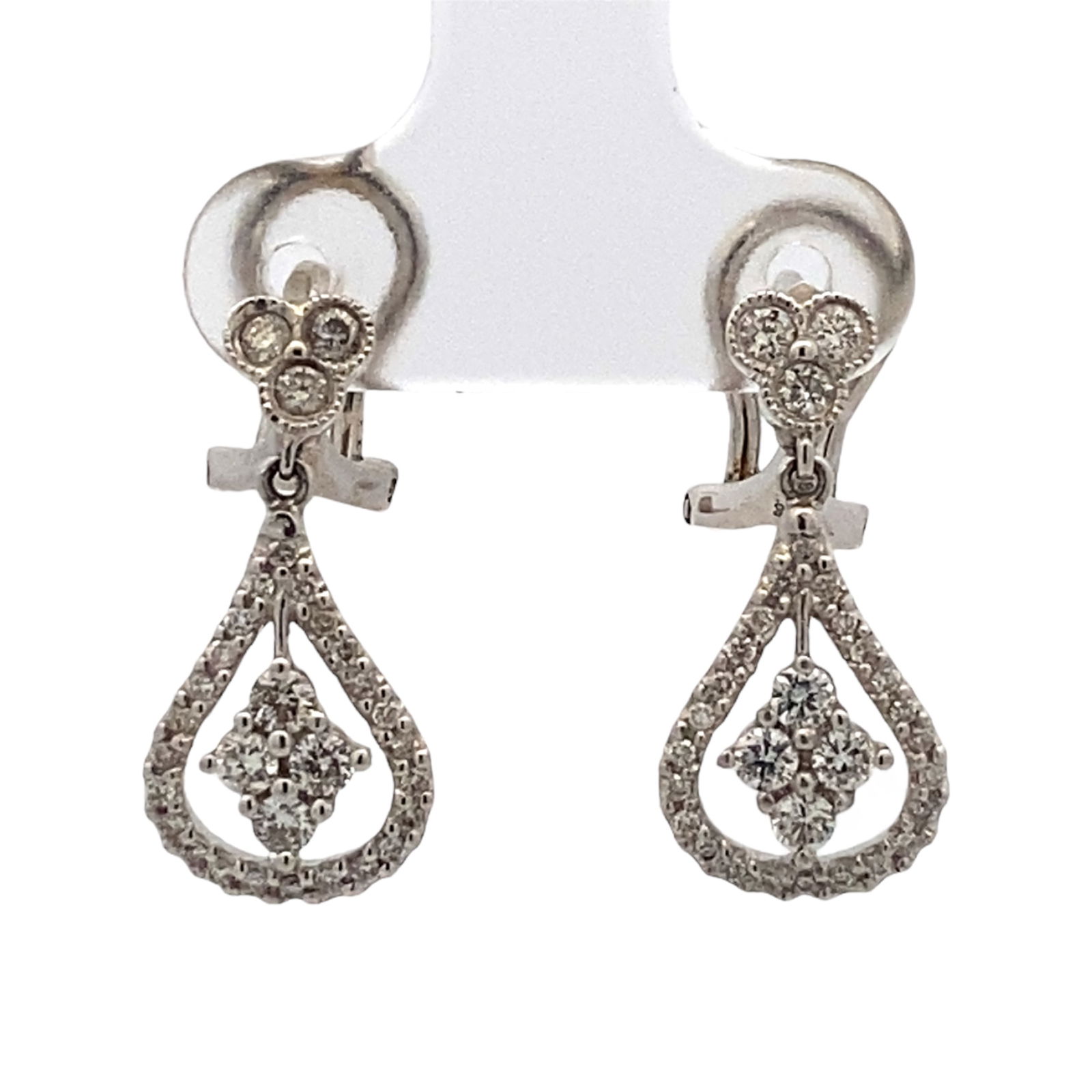0.58 Carat Diamond Pear Shaped Dangle Earrings in 14 Karat White Gold (1 of 4)
