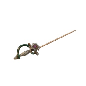 Antique Ruby Sword Brooch, 14K Gold