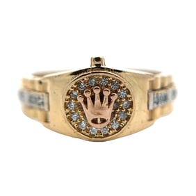 18K Gold Rolex Watch Style Ring with Diamonds