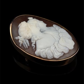 Antique Gold-Fill Shell Cameo Brooch