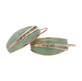 Circa 1980s Larimar and Diamond Earrings in 14K Yellow Gold