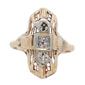 1920s Art Deco Diamond Engagement Ring in Two-Tone 14K Gold