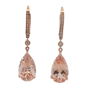 5.0 CTW Pear Morganite and Diamond Dangle Earrings in 14K Rose Gold